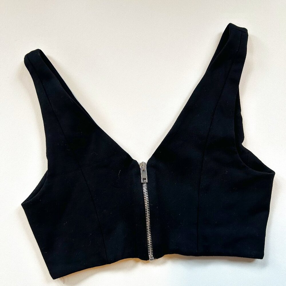 Zara Black Bralette Crop Top - Black Crop top with Zipper